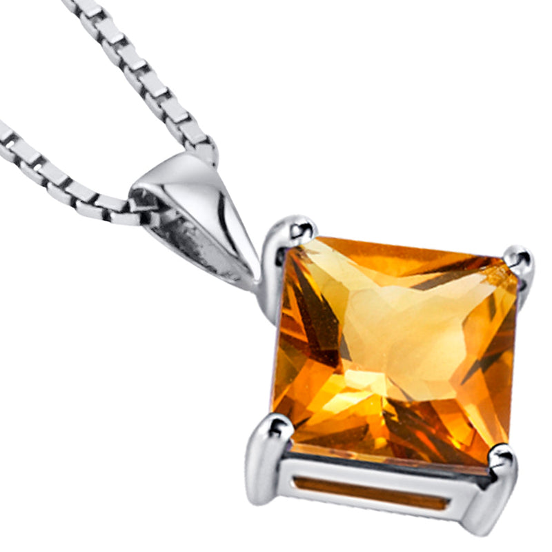 Citrine Pendant Necklace 14 Karat White Gold Princess 2.26 Carat