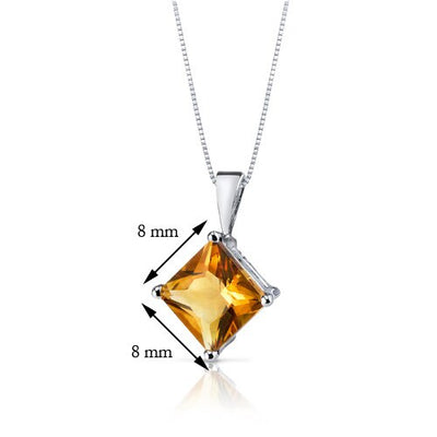 Citrine Pendant Necklace 14 Karat White Gold Princess 2.26 Carat