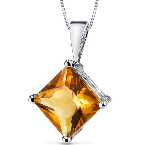 Citrine Pendant Necklace 14 Karat White Gold Princess 2.26 Carat