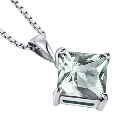 Green Amethyst Pendant Necklace 14 Karat White Gold 2.21 Carats