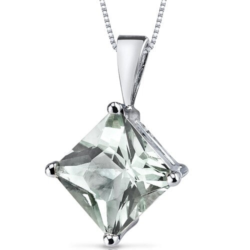 Green Amethyst Pendant Necklace 14 Karat White Gold 2.21 Carats