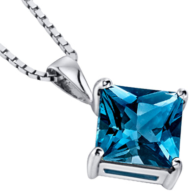 London Blue Topaz Pendant Necklace 14 Karat White Gold 2.96 Cts