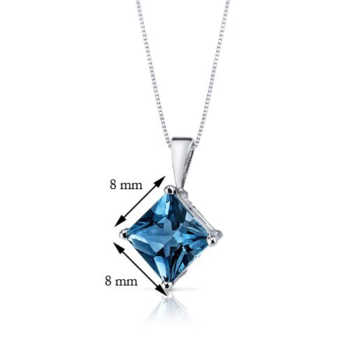 London Blue Topaz Pendant Necklace 14 Karat White Gold 2.96 Cts