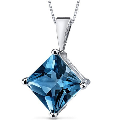 London Blue Topaz Pendant Necklace 14 Karat White Gold 2.96 Cts