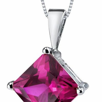 Ruby Pendant Necklace 14 Karat White Gold Princess Cut 3.2 Carat