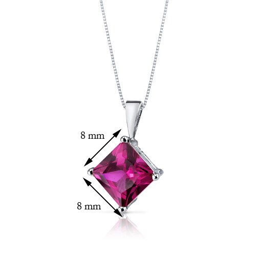 Ruby Pendant Necklace 14 Karat White Gold Princess Cut 3.2 Carat