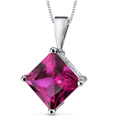 Ruby Pendant Necklace 14 Karat White Gold Princess Cut 3.2 Carat