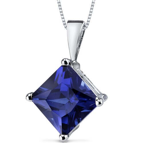 Blue Sapphire Princess Shape 14K White Gold Pendant and Sterling Silver Bracelet 15.38 ctw Gift Set