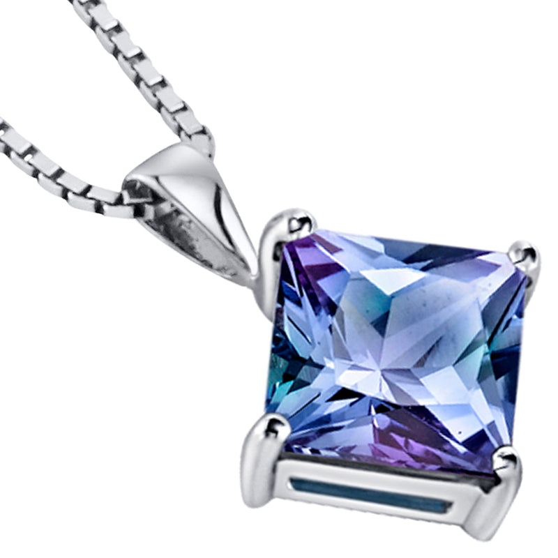 Alexandrite Pendant Necklace 14 Karat White Gold Princess 3 Carats