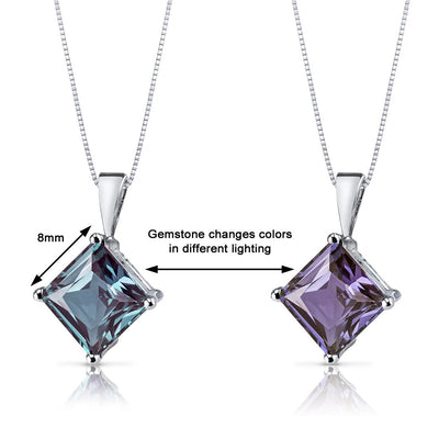 Alexandrite Pendant Necklace 14 Karat White Gold Princess 3 Carats