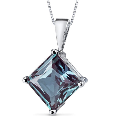 Alexandrite Pendant Necklace 14 Karat White Gold Princess 3 Carats