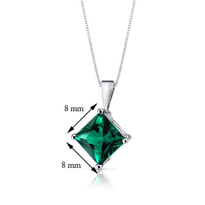 Emerald Pendant Necklace 14 Karat White Gold Princess 2.2 Carats P9134-dimensions