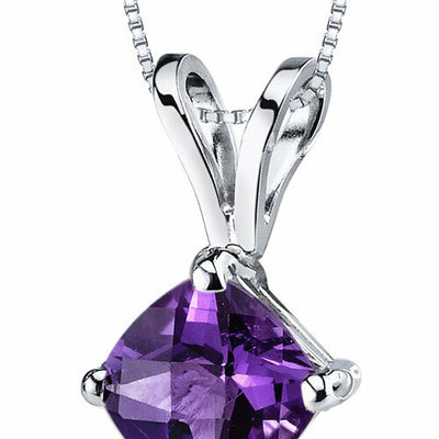 Amethyst Pendant Necklace 14 Karat White Gold Cushion 0.77 Carat