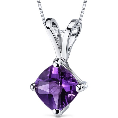 Amethyst Pendant Necklace 14 Karat White Gold Cushion 0.77 Carat