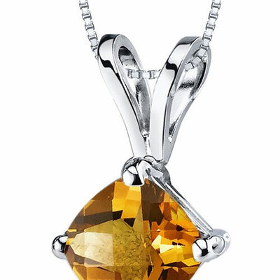 Citrine Pendant Necklace 14 Karat White Gold Cushion 0.82 Carats