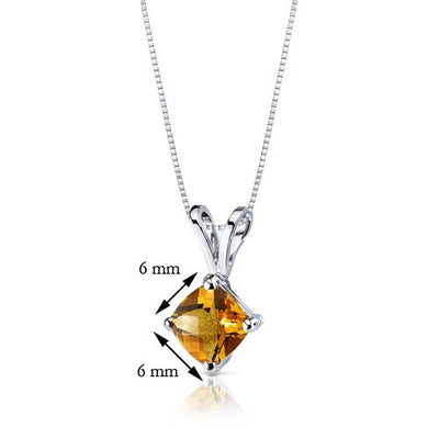 Citrine Pendant Necklace 14 Karat White Gold Cushion 0.82 Carats