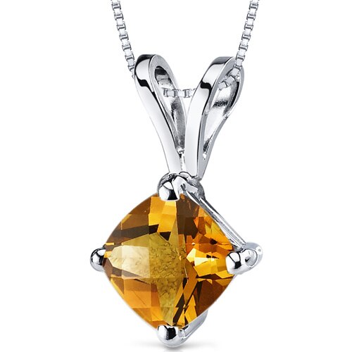 Citrine Pendant Necklace 14 Karat White Gold Cushion 0.82 Carats