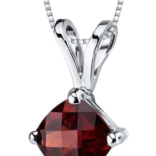 Garnet Pendant Necklace 14 Karat White Gold Cushion 1.1 Carats