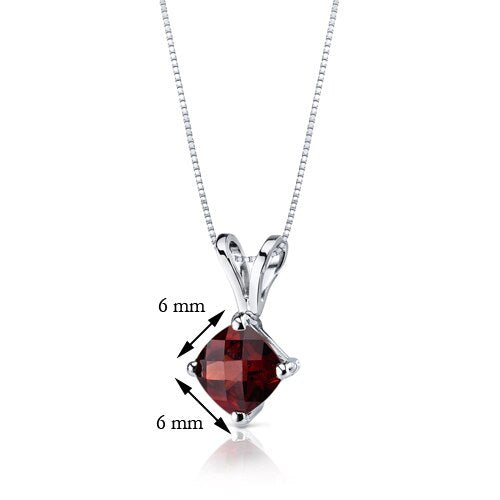 Garnet Pendant Necklace 14 Karat White Gold Cushion 1.1 Carats