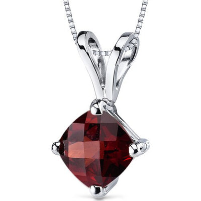 Garnet Pendant Necklace 14 Karat White Gold Cushion 1.1 Carats