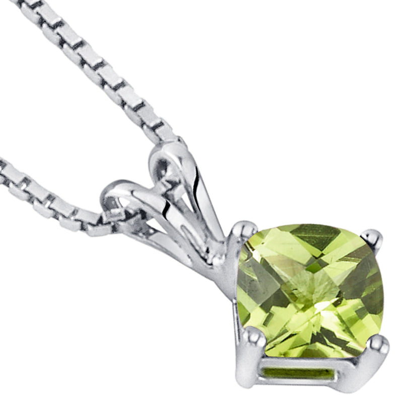 Peridot Pendant Necklace 14 Karat White Gold Cushion 0.88 Carats