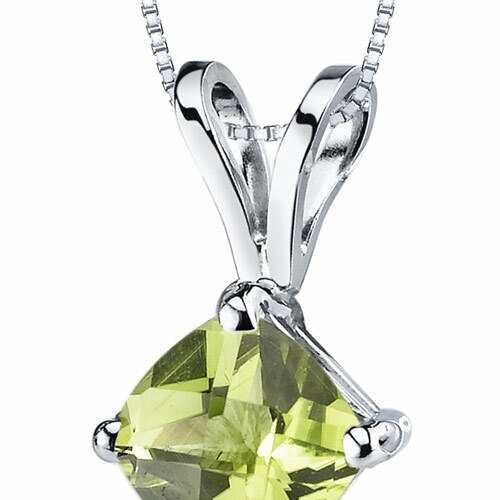 Peridot Pendant Necklace 14 Karat White Gold Cushion 0.88 Carats