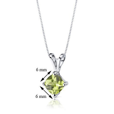 Peridot Pendant Necklace 14 Karat White Gold Cushion 0.88 Carats