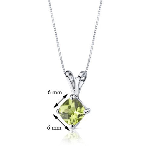 Peridot Pendant Necklace 14 Karat White Gold Cushion 0.88 Carats