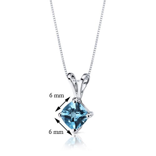 Swiss Blue Topaz Pendant Necklace 14 Karat White Gold 1.03 Carat