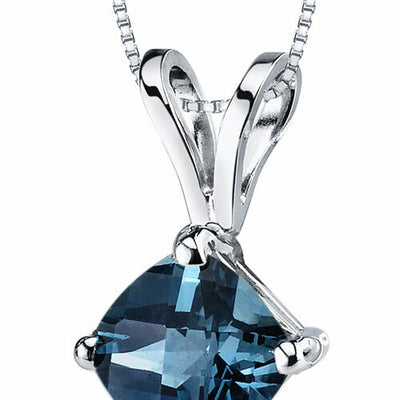 London Blue Topaz Pendant Necklace 14 Karat White Gold 0.98 Cts