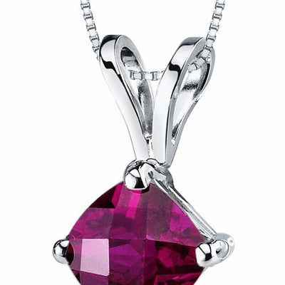 Ruby Pendant Necklace 14 Karat White Gold Cushion Cut 1.11 Carat