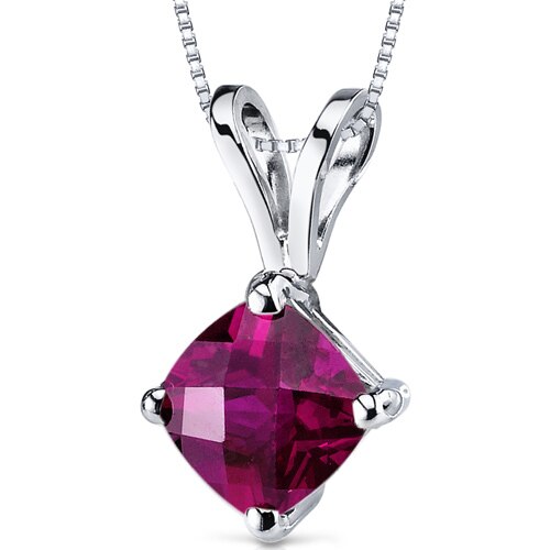 Ruby Pendant Necklace 14 Karat White Gold Cushion Cut 1.11 Carat