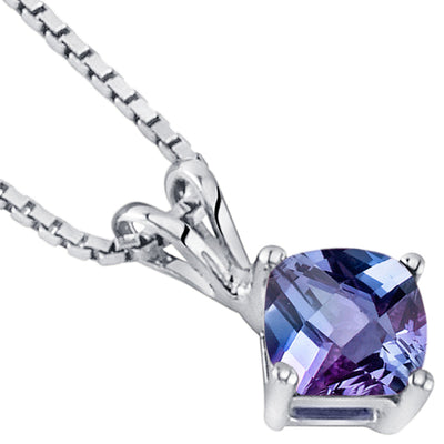 Alexandrite Pendant Necklace 14 Karat White Gold Cushion 1 Carat