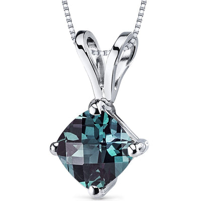 Alexandrite Pendant Necklace 14 Karat White Gold Cushion 1 Carat