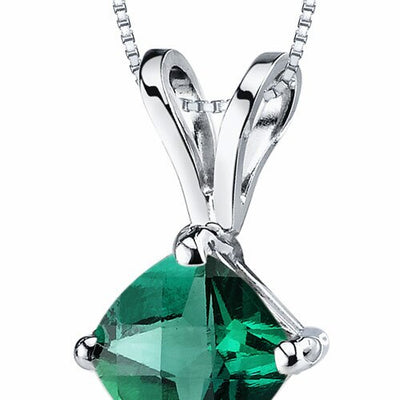 Emerald Pendant Necklace 14 Karat White Gold Cushion 0.79 Carats