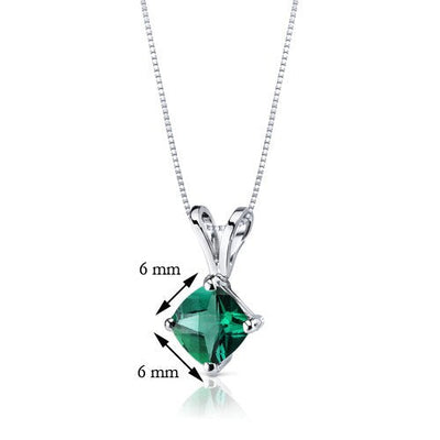 Emerald Pendant Necklace 14 Karat White Gold Cushion 0.79 Carats