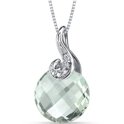 Green Amethyst Pendant Necklace 14 Karat White Gold 3.25 Carats