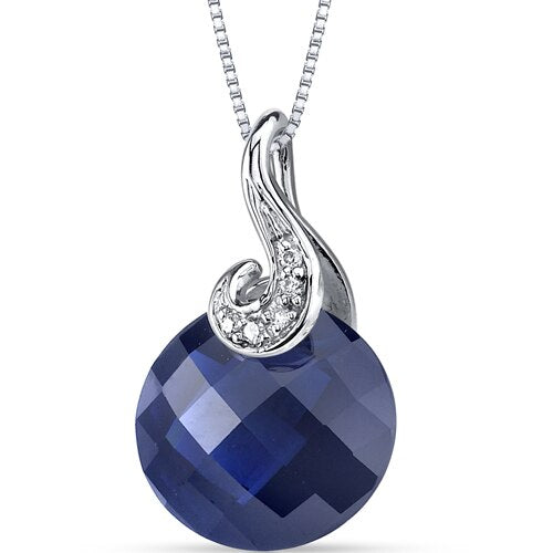 Blue Sapphire Pendant Necklace 14 Karat White Gold Round 5 Carat