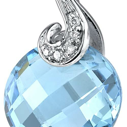 Swiss Blue Topaz Pendant 14 Karat White Gold Round 4.75 Carats