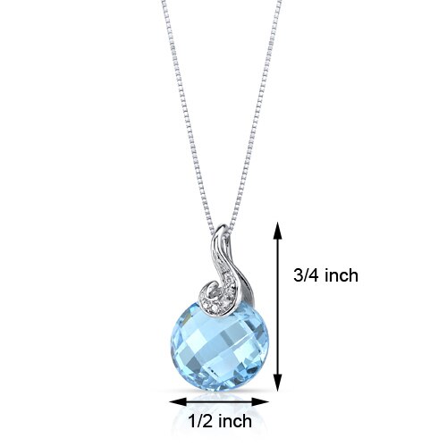 Swiss Blue Topaz Pendant 14 Karat White Gold Round 4.75 Carats