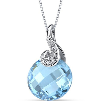 Swiss Blue Topaz Pendant 14 Karat White Gold Round 4.75 Carats