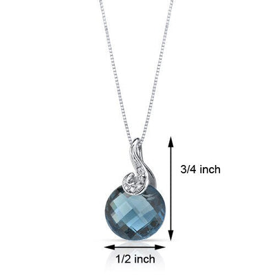 London Blue Topaz Pendant 14 Karat White Gold Round 4.5 Carats