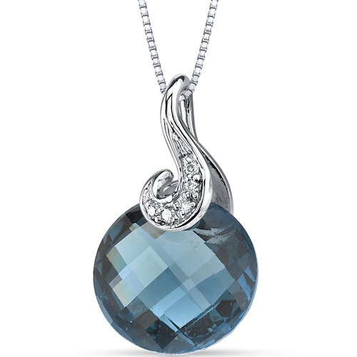 London Blue Topaz Pendant 14 Karat White Gold Round 4.5 Carats