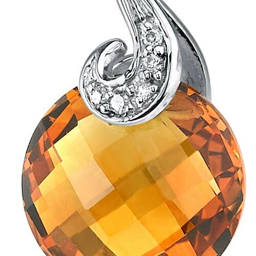 Citrine Pendant Necklace 14 Karat White Gold Round 3.75 Carats