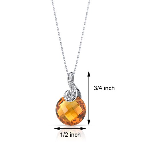 Citrine Pendant Necklace 14 Karat White Gold Round 3.75 Carats