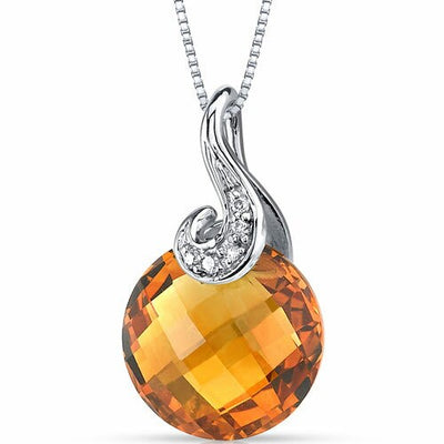 Citrine Pendant Necklace 14 Karat White Gold Round 3.75 Carats