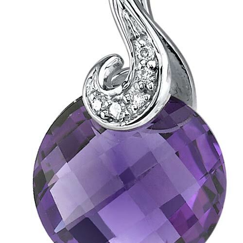 Amethyst and Diamond Pendant Necklace 14K White Gold 3.50 Carats Round