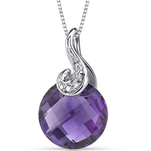 Amethyst and Diamond Pendant Necklace 14K White Gold 3.50 Carats Round