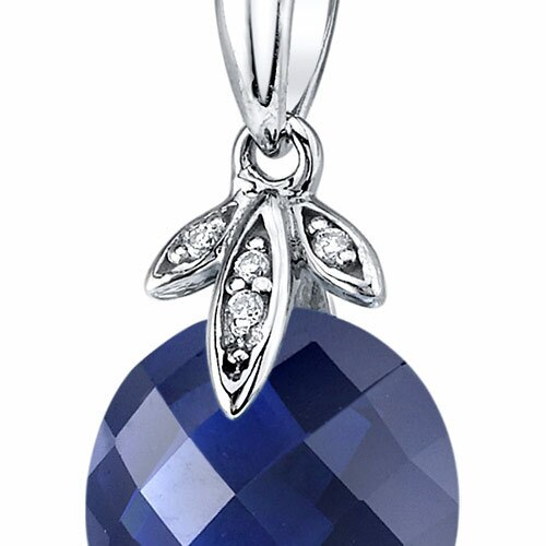 Blue Sapphire and Diamond Pendant Necklace 14K White Gold 5.25 Carats Round Shape Checkerboard