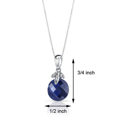 Blue Sapphire and Diamond Pendant Necklace 14K White Gold 5.25 Carats Round Shape Checkerboard